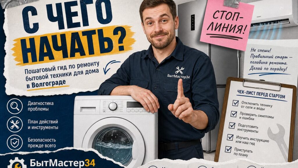Гайд по ремонту бытовой техники: мастер БытМастер34 и алгоритм симптом → стоп-линия → мастер