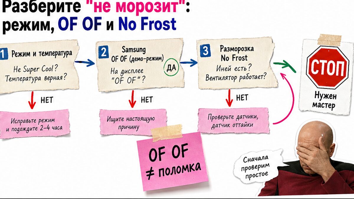 Схема диагностики не морозит: режим, OF OF Samsung, No Frost
