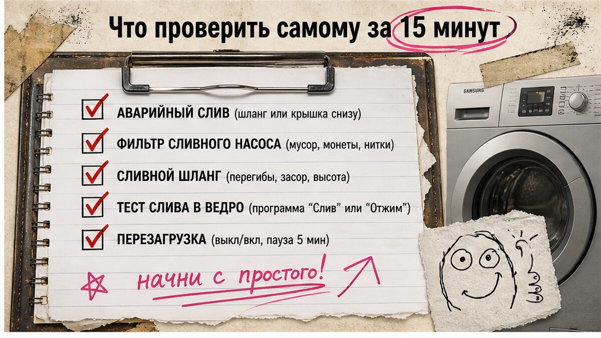Чеклист самодиагностики слива стиральной машины за 15 минут