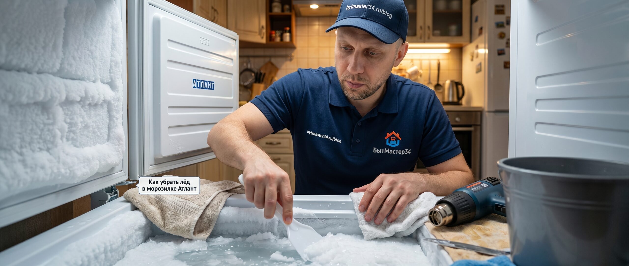 Удаление льда в морозилке холодильника Атлант дома