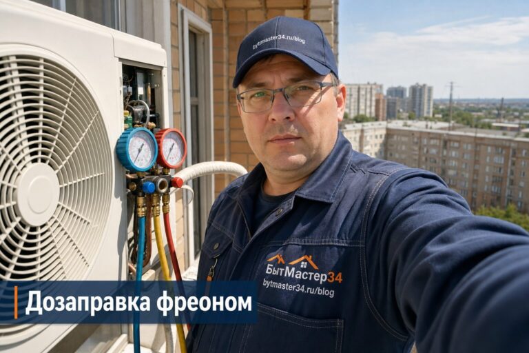 Дозаправка кондиционера фреоном: когда хватает долива, а когда нужен полный контур — Волгоград 2026
