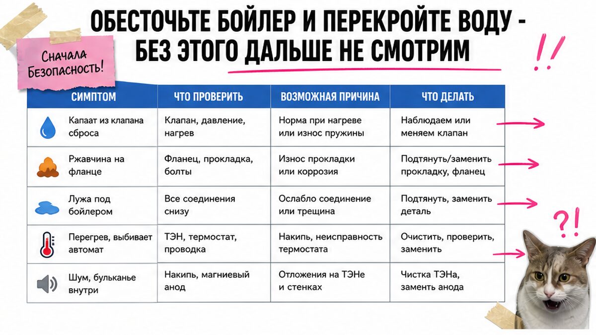 Сравнительная таблица / UI-мокап: Обесточьте бойлер и перекройте воду - без этого дальше не смотрим