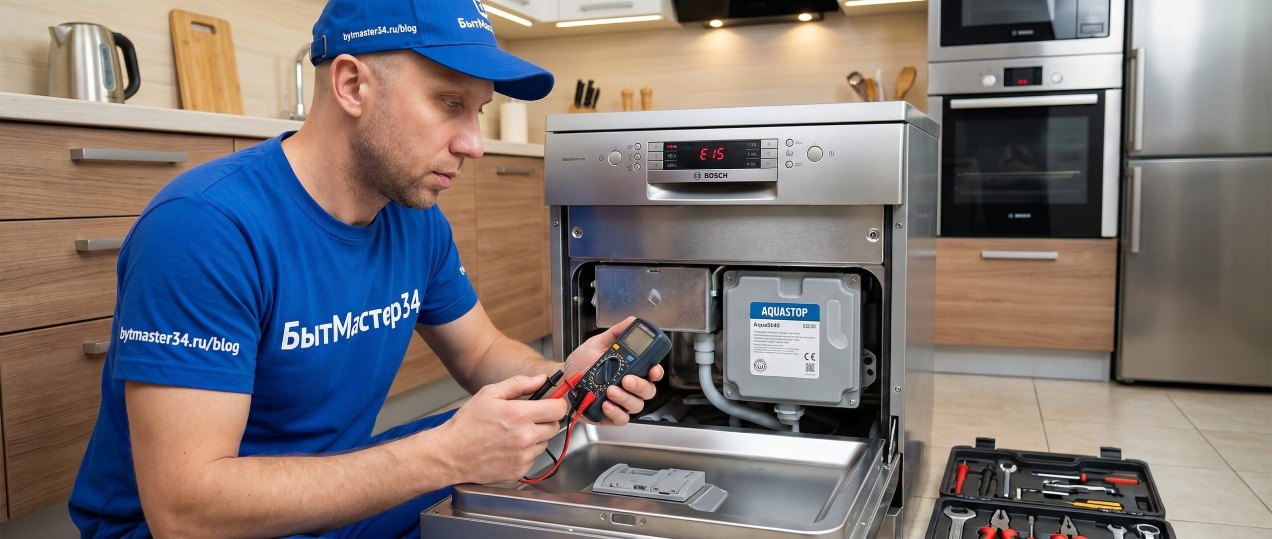 Ошибка E15 Bosch посудомойка — проверка защиты от протечки AquaStop во е