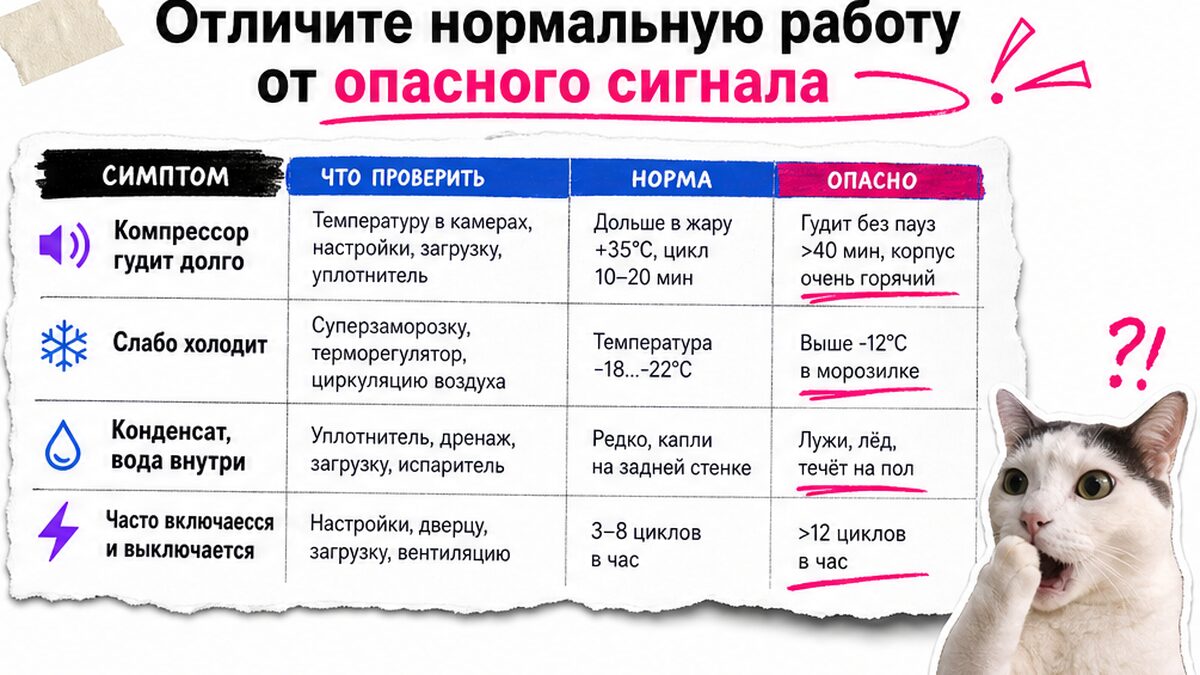 Сравнительная таблица / UI-мокап: Отличите нормальную работу от опасного сигнала