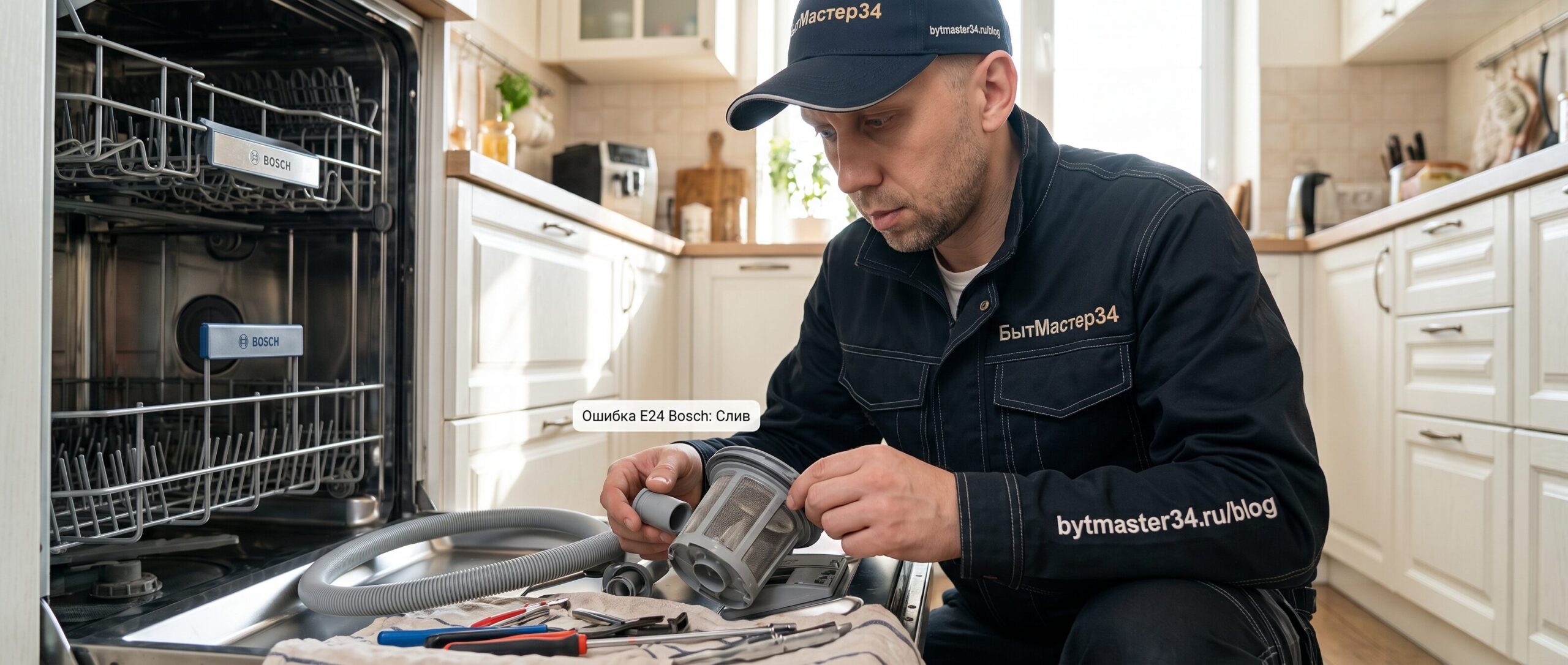 Ошибка E24 Bosch посудомойка — проверка сливного фильтра и шланга