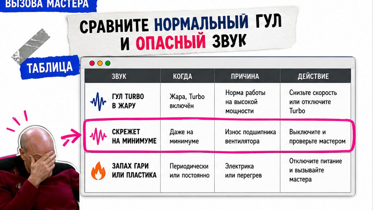 Таблица сравнения: нормальный гул кондиционера и опасные звуки