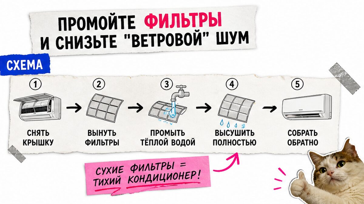 Схема промывки фильтров кондиционера для снижения ветрового шума