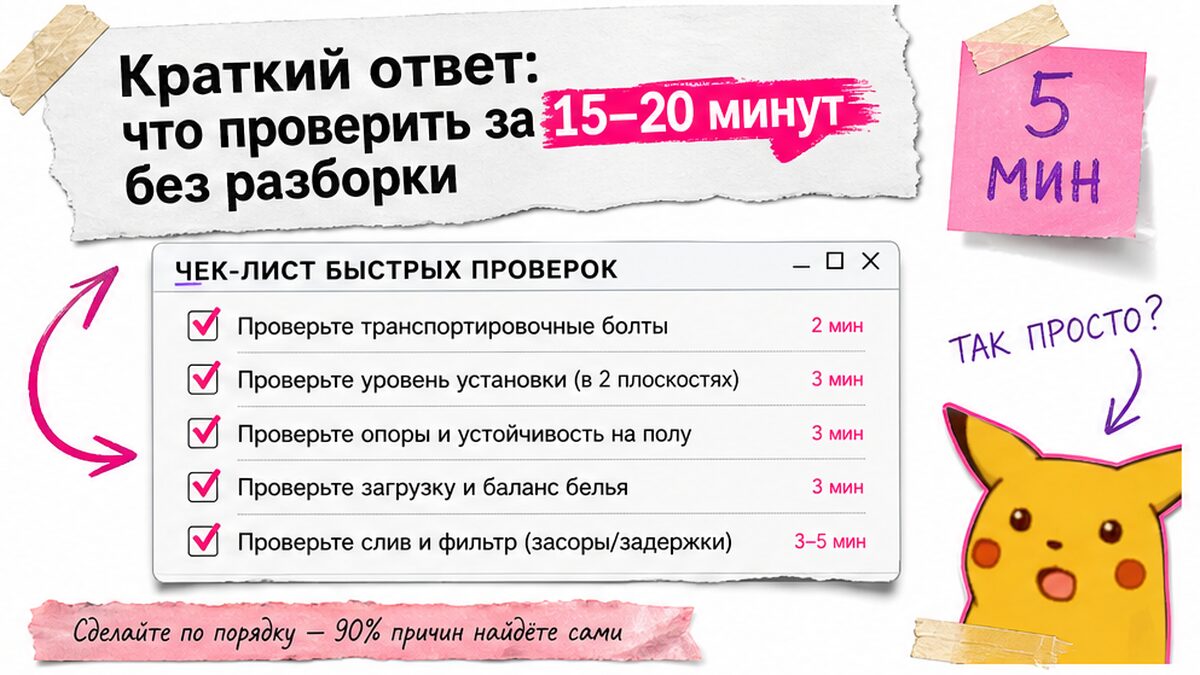Чеклист / printable board: Краткий ответ: что проверить за 15-20 минут без разборки