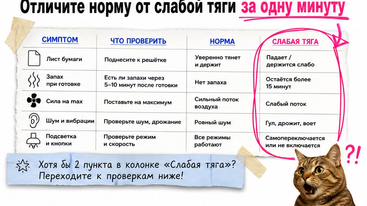 Сравнительная таблица / UI-мокап: Отличите норму от слабой тяги за одну минуту