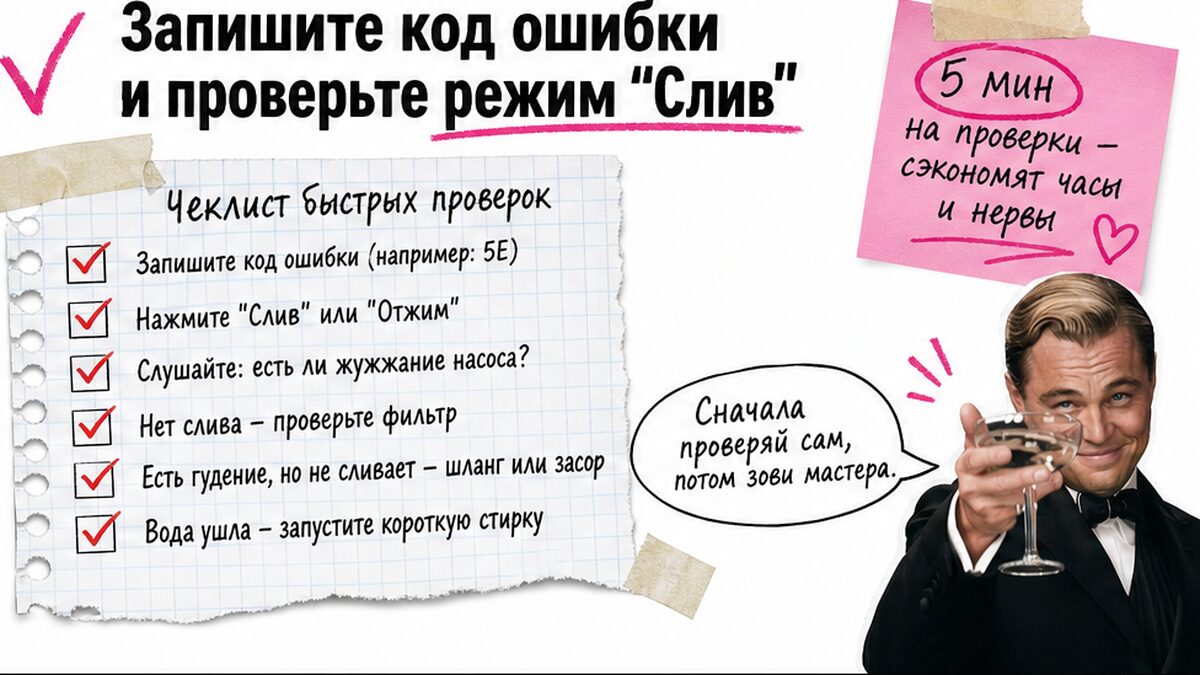 Чеклист / printable board: Запишите код ошибки и проверьте режим 
